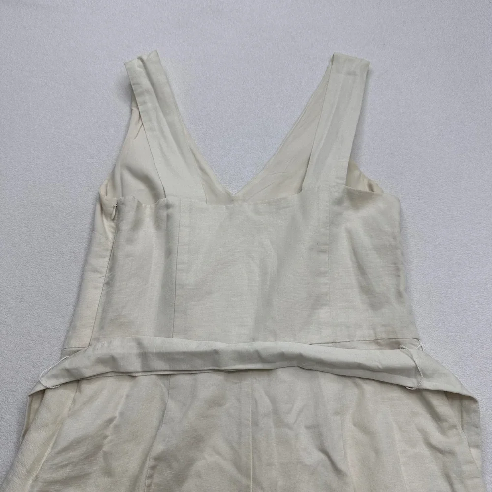 Banana Republic Women Cream Cotton Linen Wide Leg Belted Jumpsuit Size 0 Classic